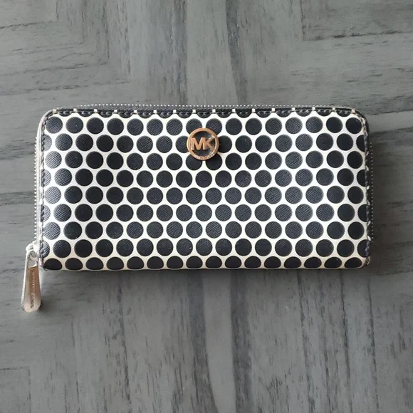 Michael Kors Black and White Polka Dot Wallet - Picture 1 of 14